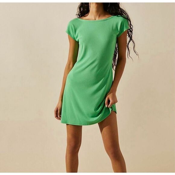 Free People Beach Rosalia Low Back Mini Green Dress Sz Large - Picture 1 of 6